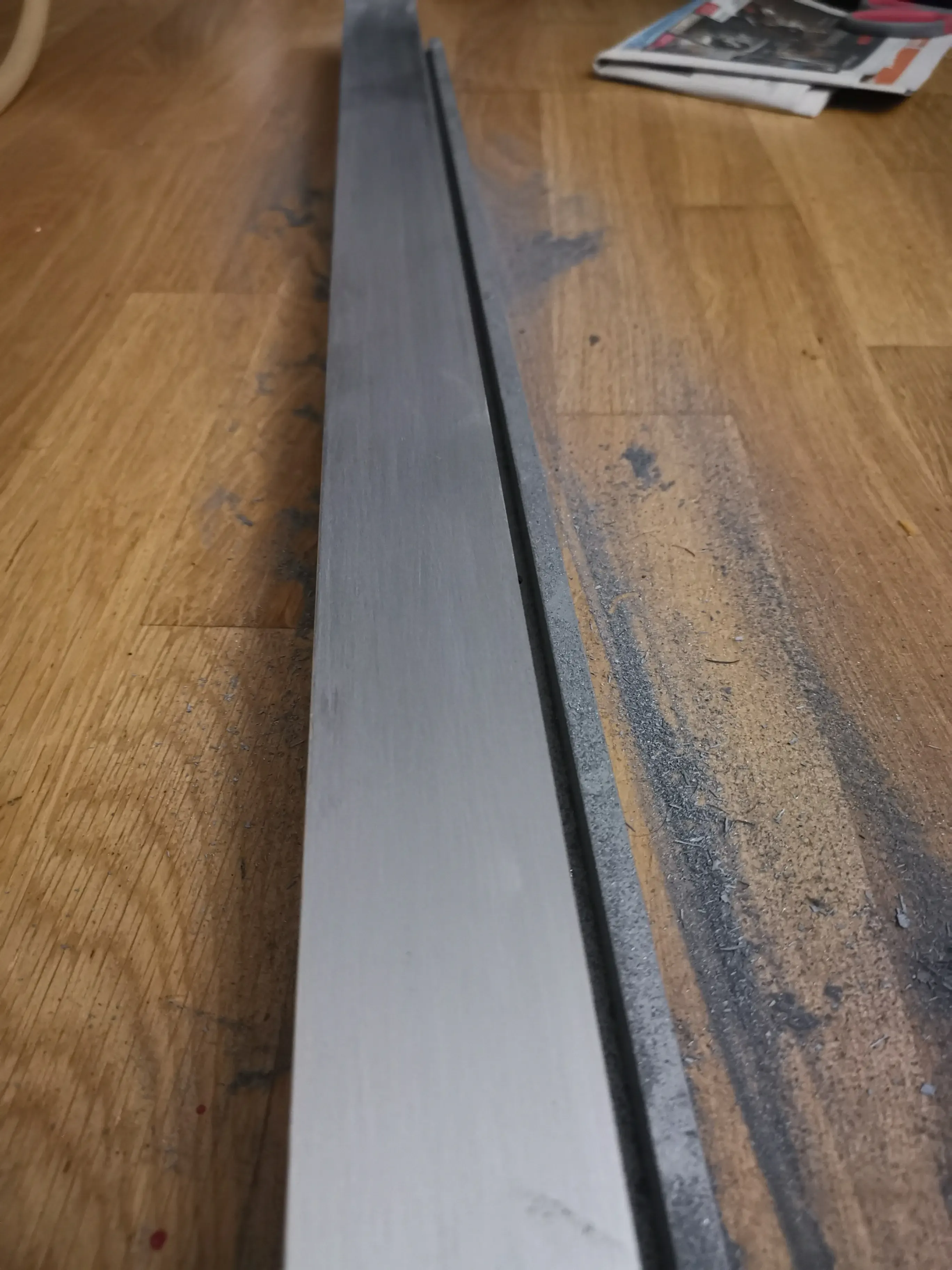 Sanding the aluminium front strip