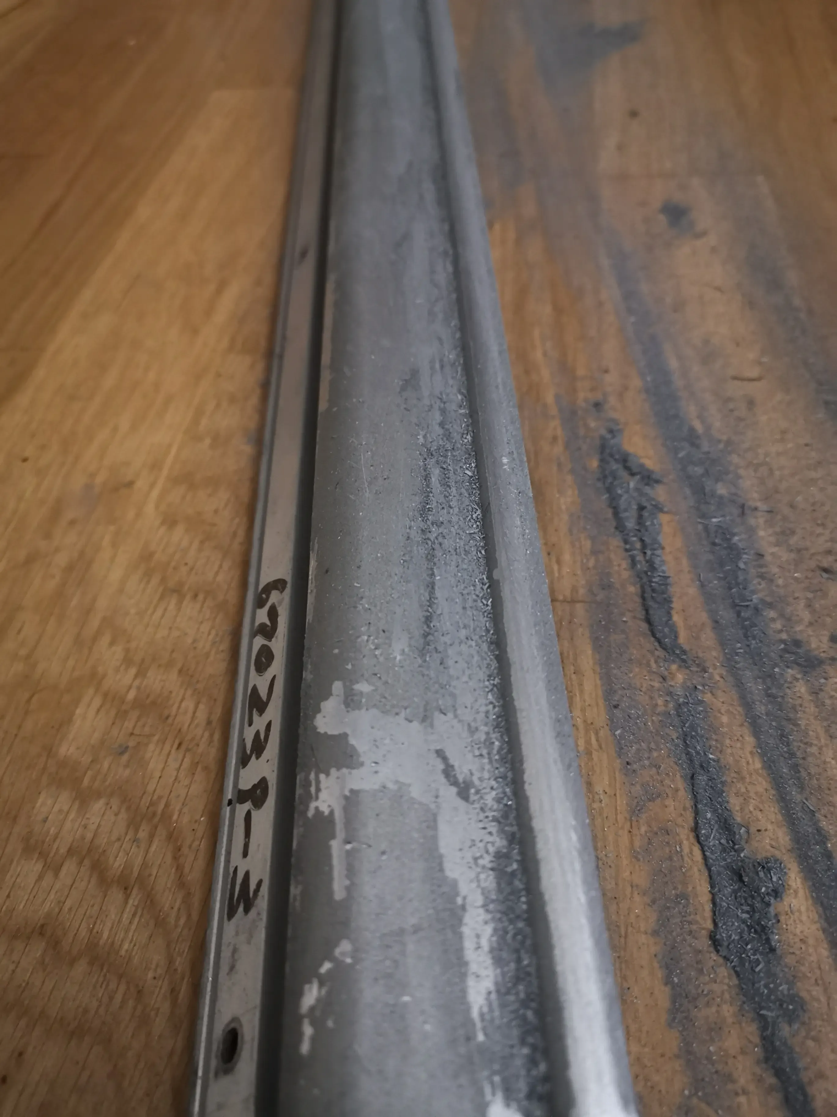 Sanding the aluminium front strip