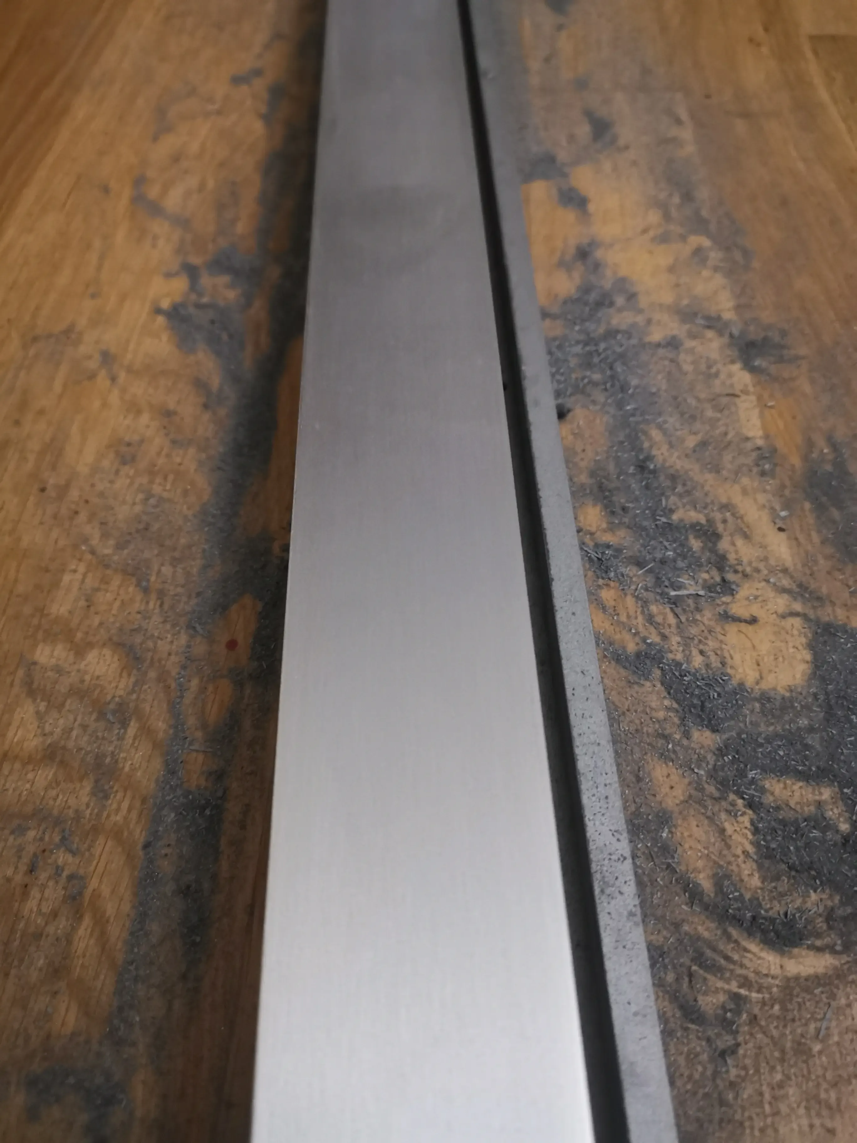 Sanding the aluminium front strip